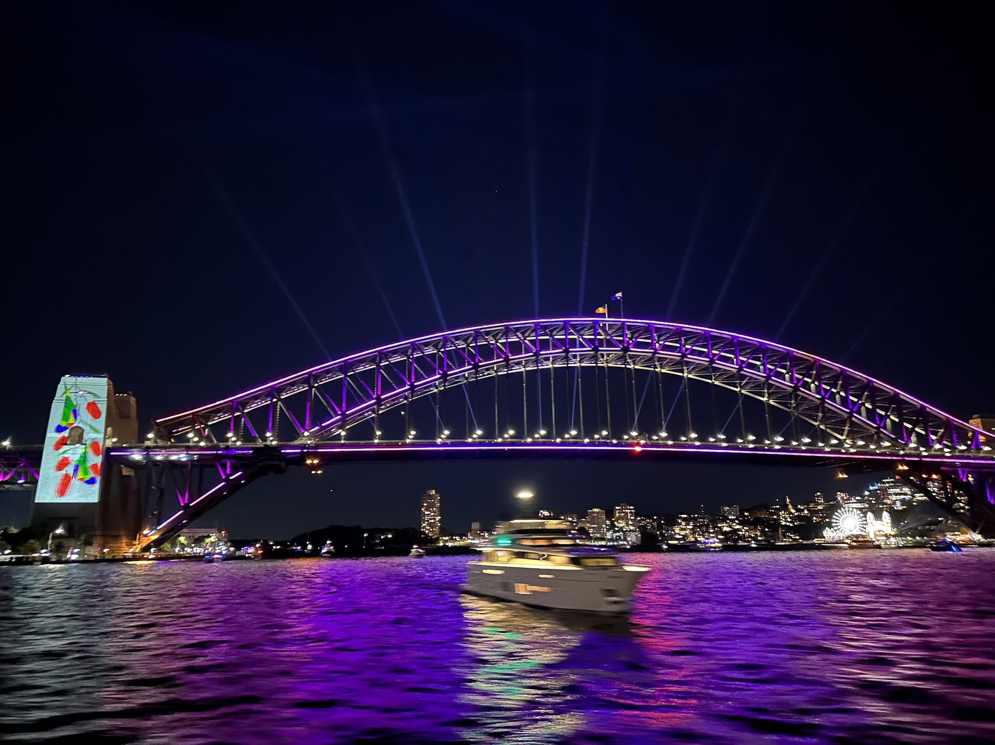 Sydney Harbour Bridge illuminated at night during Vivid Sydney — Australia's AI CX consulting hub